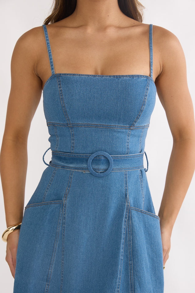 Load image into Gallery viewer, Summer Skies Denim Midi Dress - Denim
