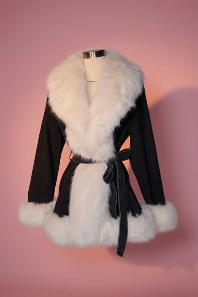 Load image into Gallery viewer, Mia Faux Fur Coat - Black Denim
