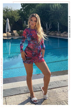 Load image into Gallery viewer, Kaila Mesh Mini Dress Cover Up- Pink Print
