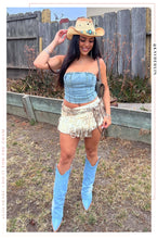 Load image into Gallery viewer, Women Standing Wearing Denim Boots
