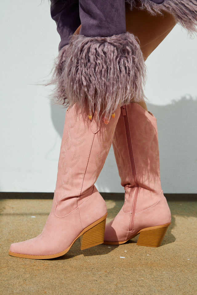Load image into Gallery viewer, Pink Cowgirl Boots Worn By Female Model
