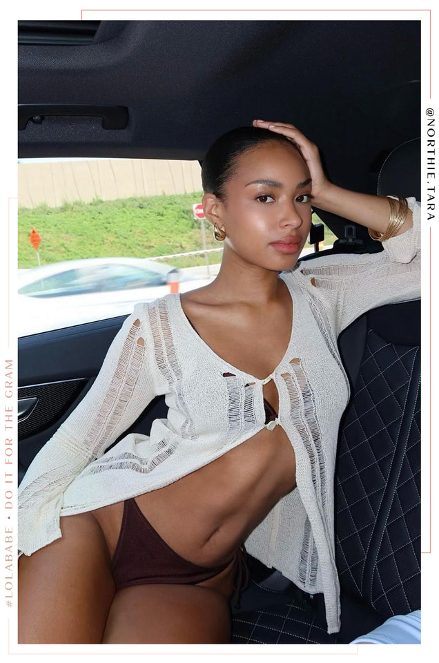 Load image into Gallery viewer, Girl Sitting In Car Wearing Crochet Top as Cover Up
