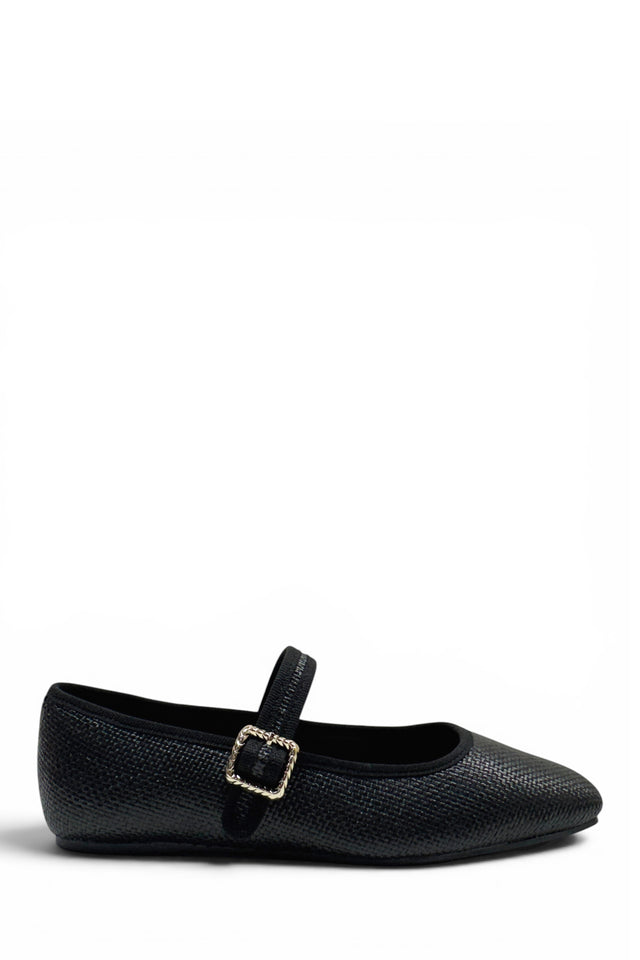 Load image into Gallery viewer, Eleni Mary Jane Raffia Flats - Black
