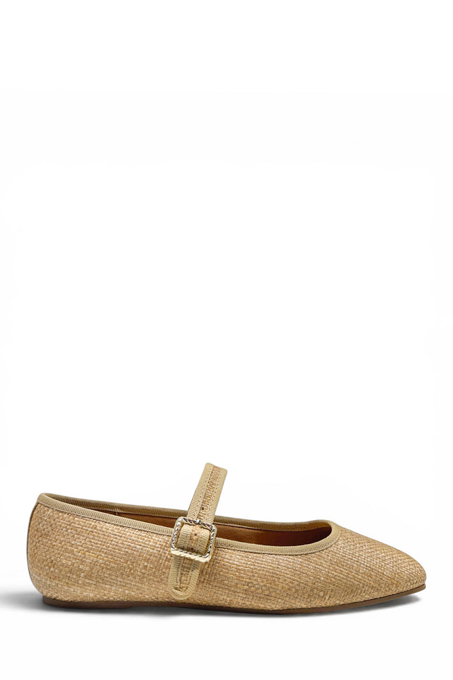 Load image into Gallery viewer, Eleni Mary Jane Raffia Flats - Natural
