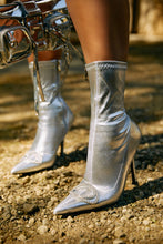 Load image into Gallery viewer, Women Wearing Silver-Tone Ankle Boots
