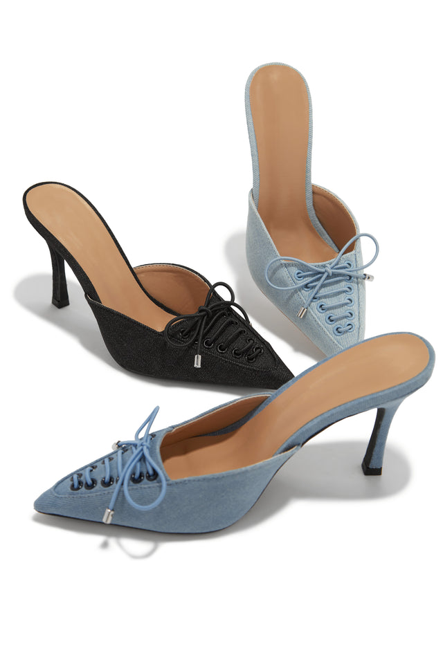 Denim mules heels online