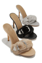 Load image into Gallery viewer, Cold Heart Faux Fur Strap High Heel Mules - Grey
