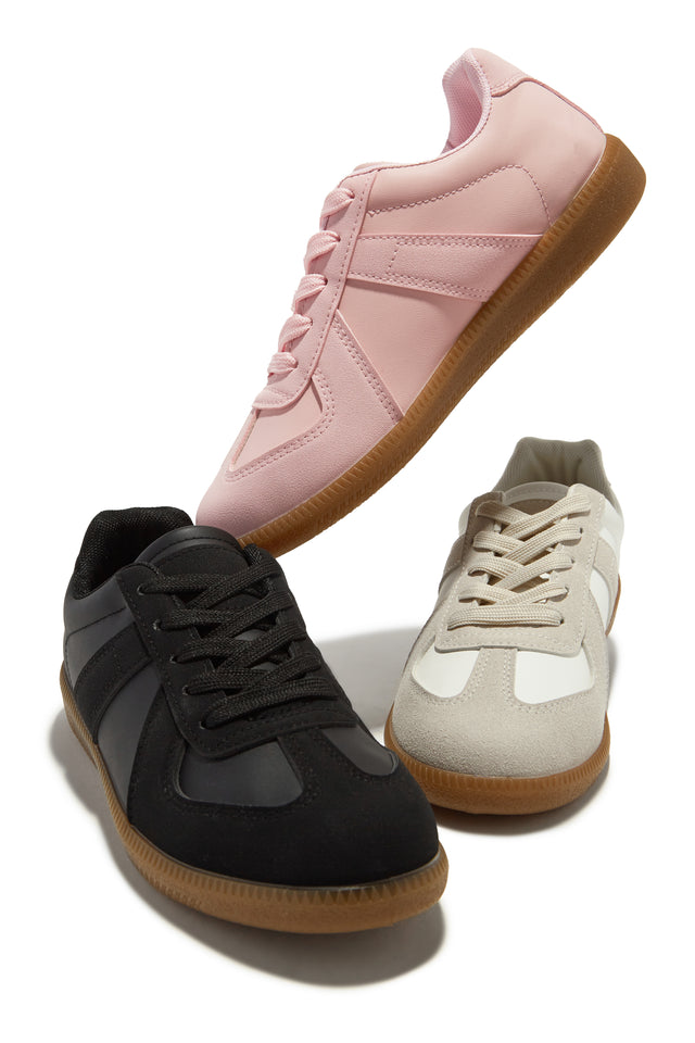Load image into Gallery viewer, All Colors Available For Flat Lace Up Sneakers - Pink, Black and Beige
