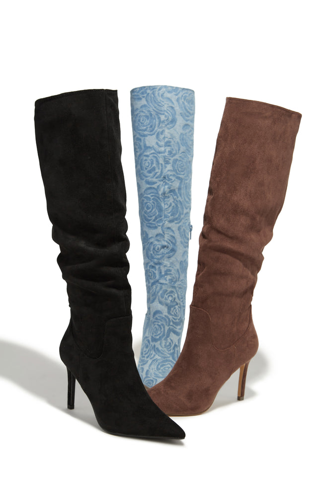 Load image into Gallery viewer, Nissa Knee High Heel Boots - Denim
