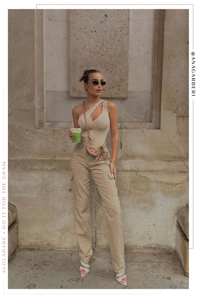Load image into Gallery viewer, Nude Embellished Cargo Pant
