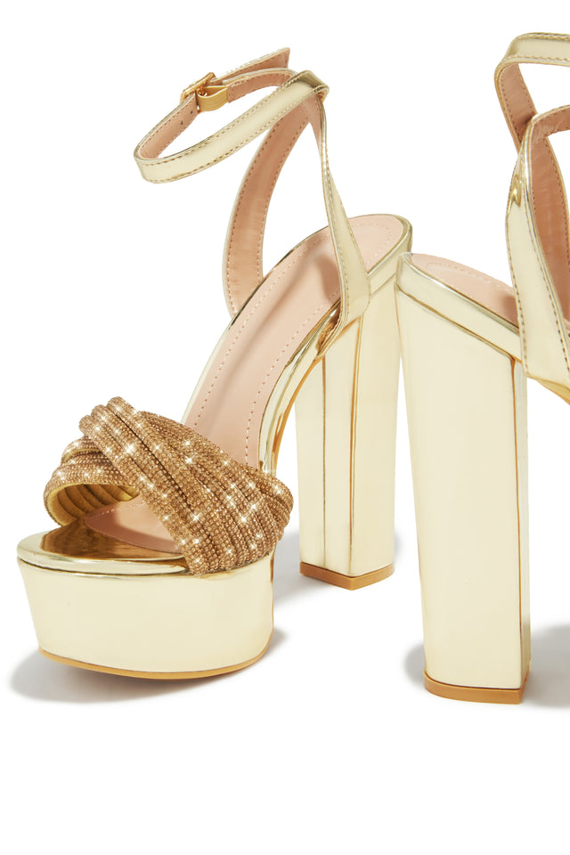 Load image into Gallery viewer, Arianna Embellished Platform Block Heels - Gold
