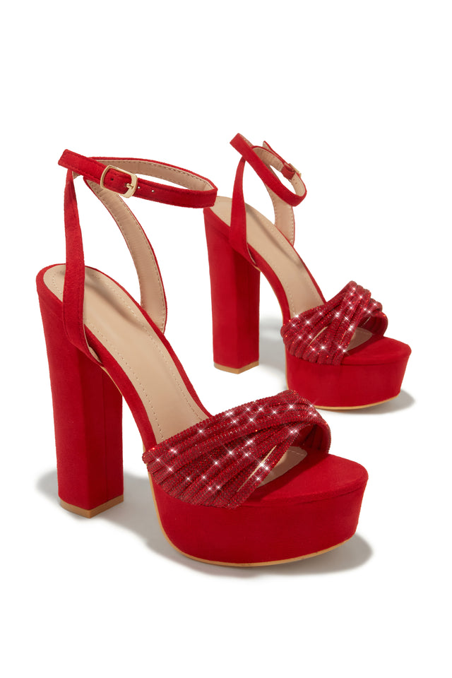 Load image into Gallery viewer, Arianna Embellished Platform Block Heels - Red
