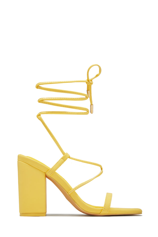 Load image into Gallery viewer, Aria Lace Up Block Heels - Yellow
