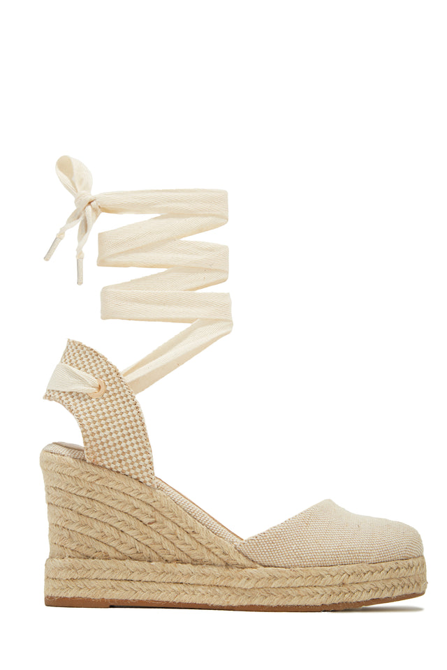 Load image into Gallery viewer, Natural Espadrille Lace Up Platform Closed Toe Wedges
