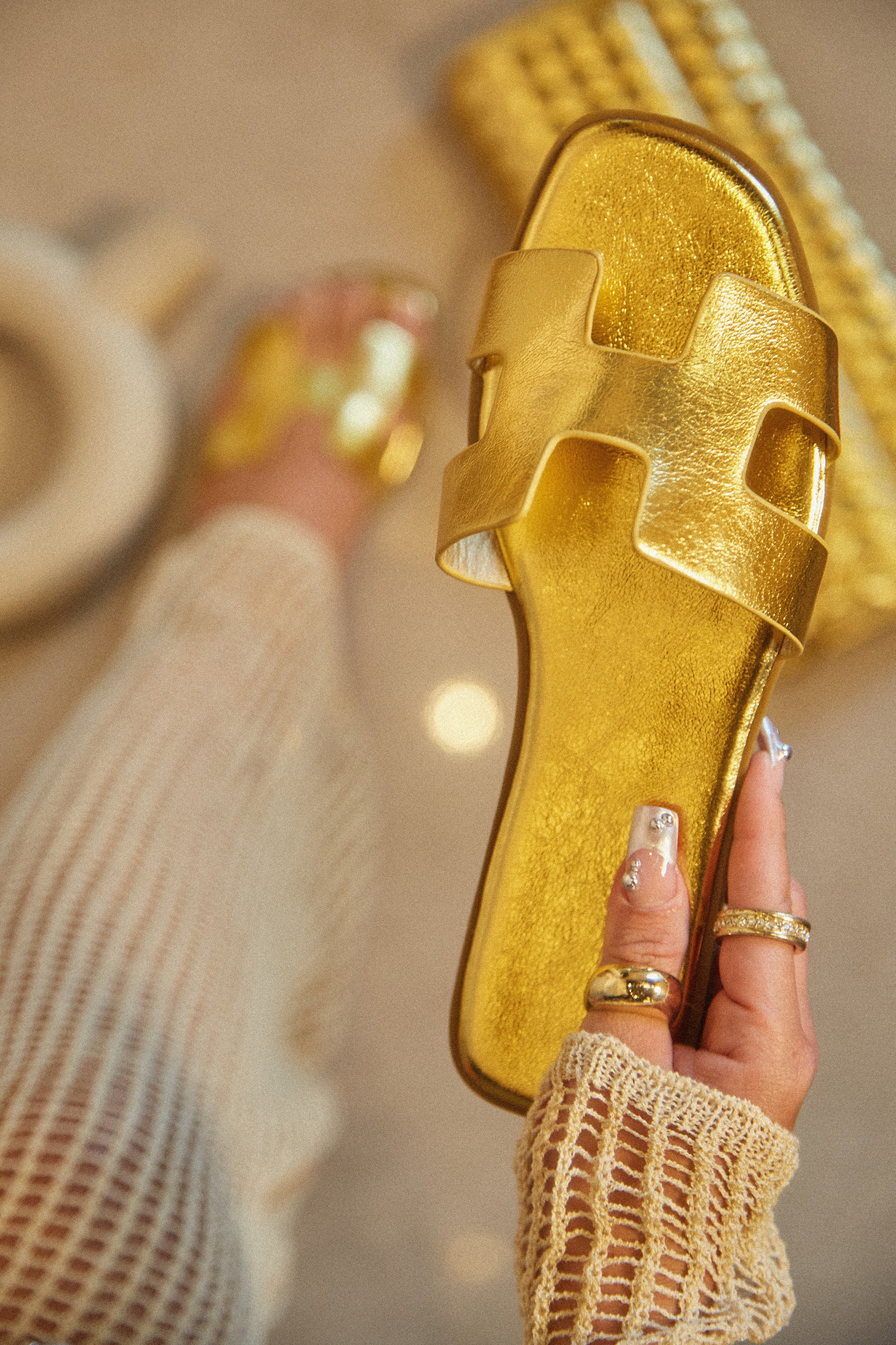 Miss Lola | Bianka Gold Slip On Sandals – MISS LOLA