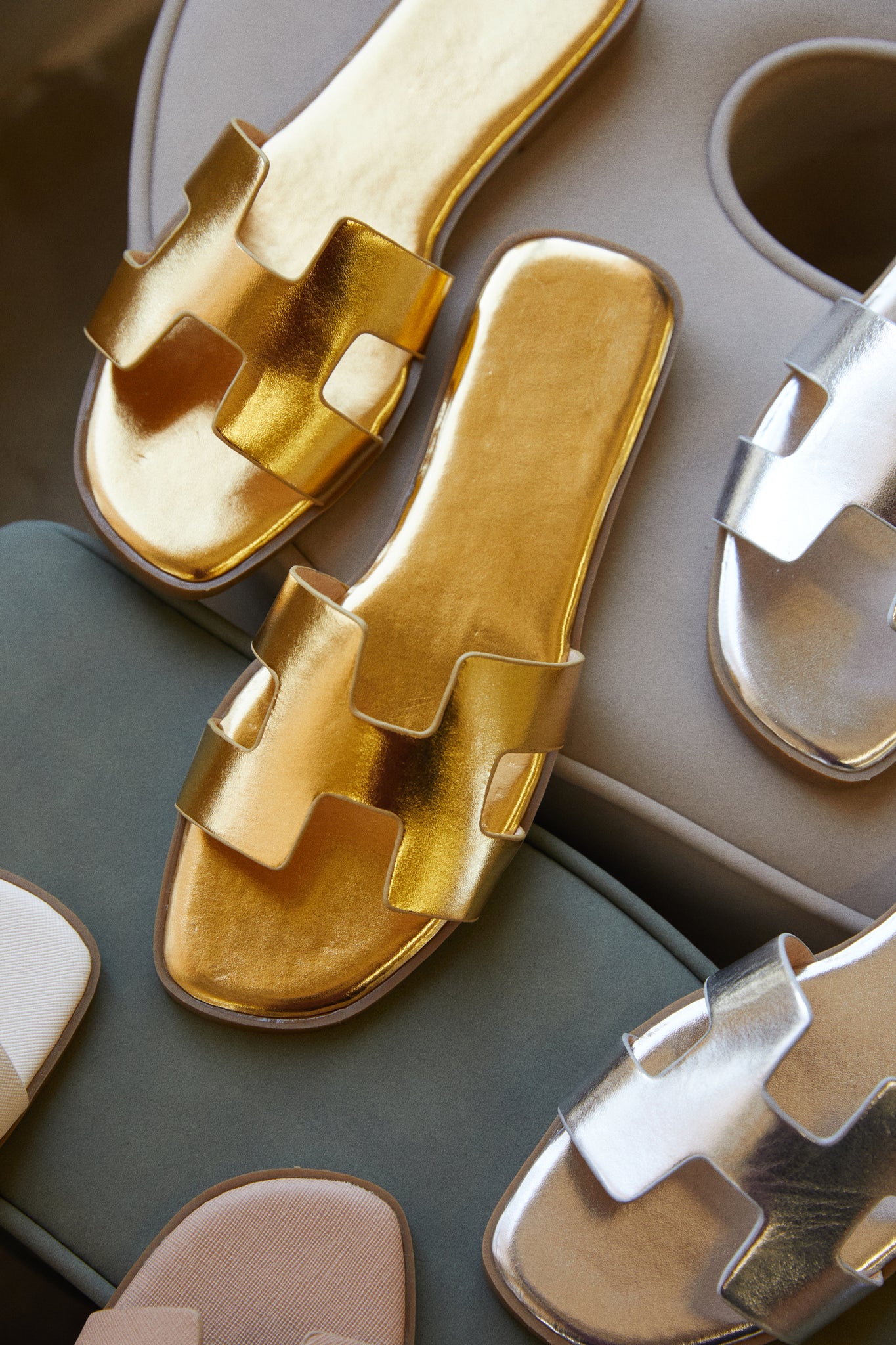 Gold slip on sandals shop