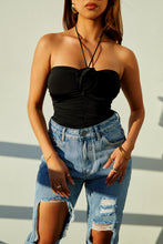 Load image into Gallery viewer, Black Halter Neck Ruched Bodysuit

