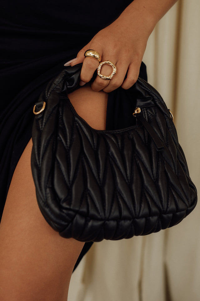 Load image into Gallery viewer, Black Quilted Top Handle Bag
