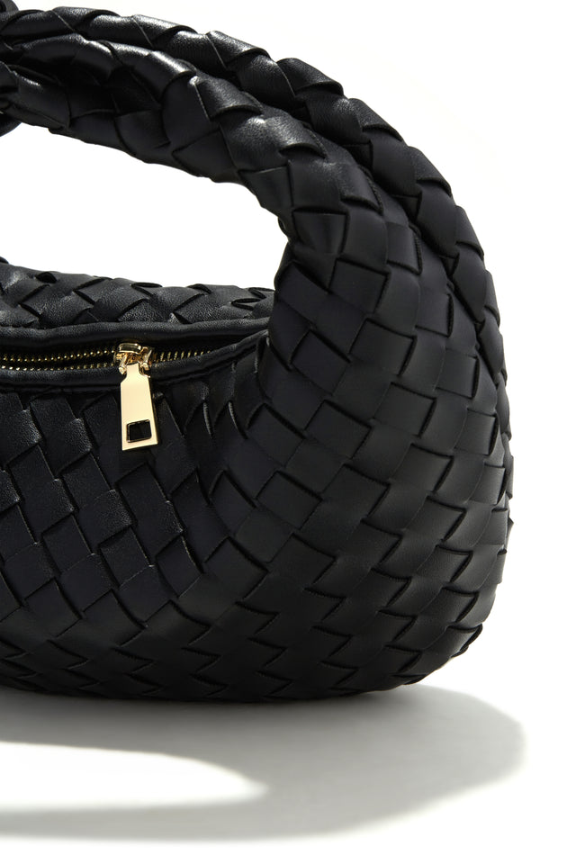 Load image into Gallery viewer, Black Woven Handbag with Zipper Closure
