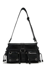 Load image into Gallery viewer, Black PU Shoulder Bag with Silver Hardware
