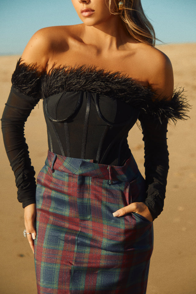 Load image into Gallery viewer, Love Attitude Off The Shoulder Faux Feather Long Sleeve Bodysuit - Nude
