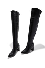 Load image into Gallery viewer, Adeline Chunky Heel Over The Knee Boots - Black
