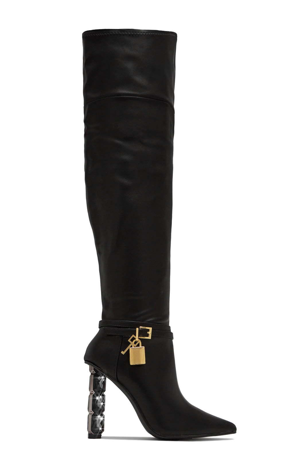 Samira Embellished Heel Over The Knee Boots - Black