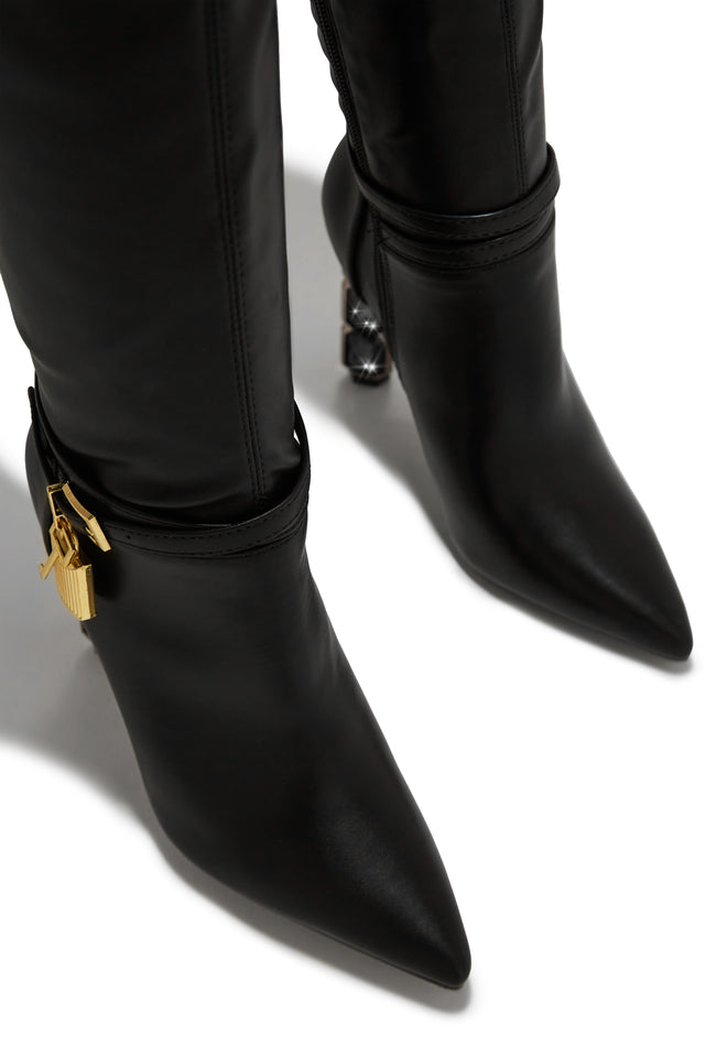 Load image into Gallery viewer, Samira Embellished Heel Over The Knee Boots - Black
