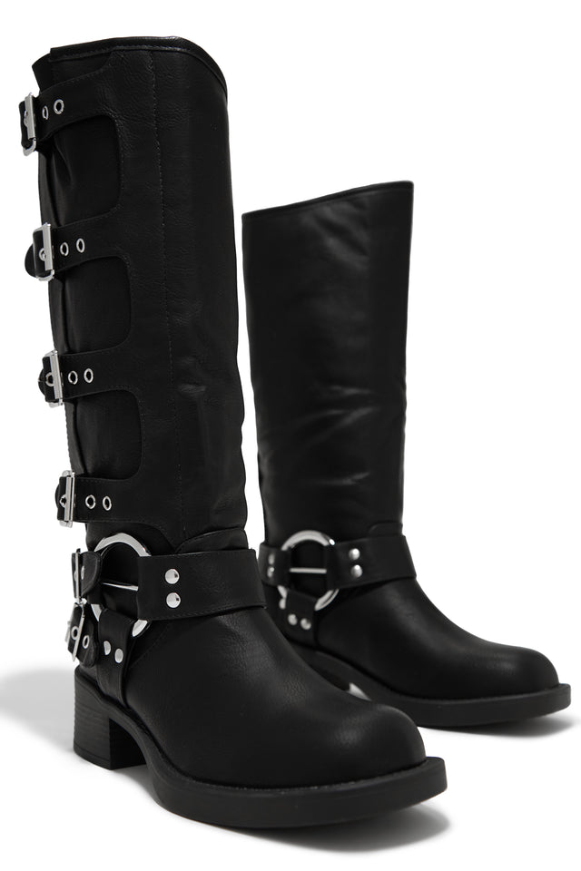 Load image into Gallery viewer, Black Edgy Boots with Silver-Tone Hardware
