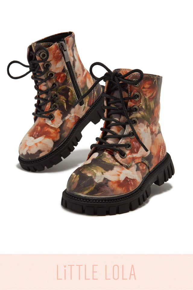 Load image into Gallery viewer, Grace Kids Lace Up Boots - Floral
