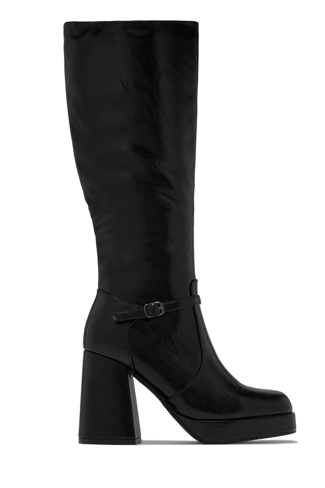 Load image into Gallery viewer, Hazelle Platform Block Heel Boots - Black Pat
