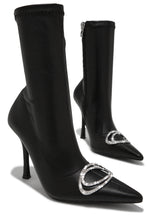 Load image into Gallery viewer, Black Ankle Boots with Embellished Pendant at Tip
