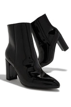Load image into Gallery viewer, Cindy Block Heel Ankle Boots - Black Pat
