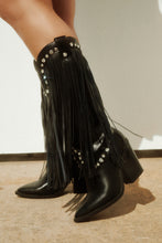Load image into Gallery viewer, Black Cowgirl Boots with Fringe and Embellished Detailing
