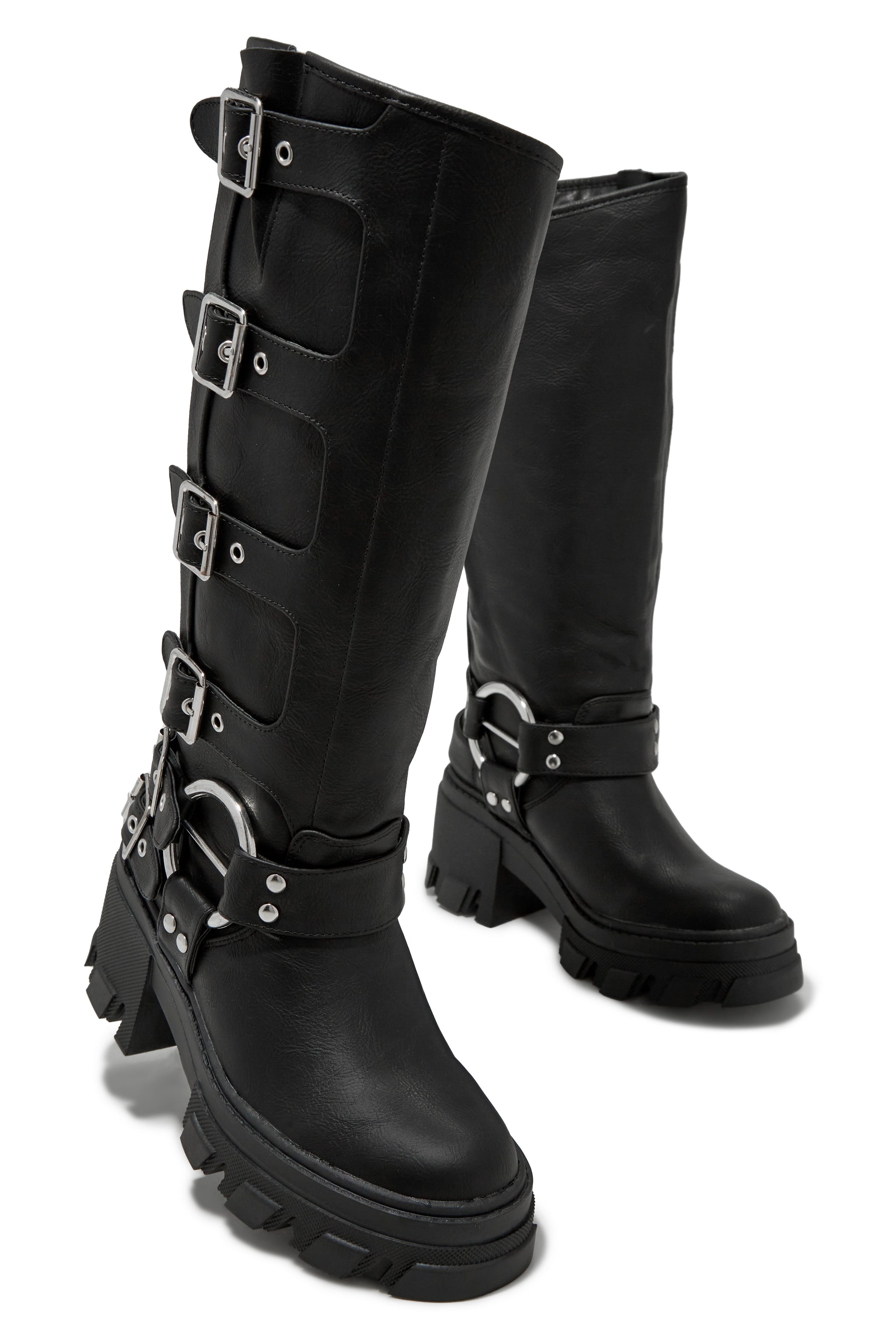 Miss Lola Alix Black Knee High Buckle Combat Boots MISS LOLA