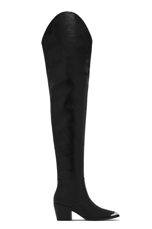 Load image into Gallery viewer, Black Over The Knee Boots with Silver-Tone Hardware Detailing
