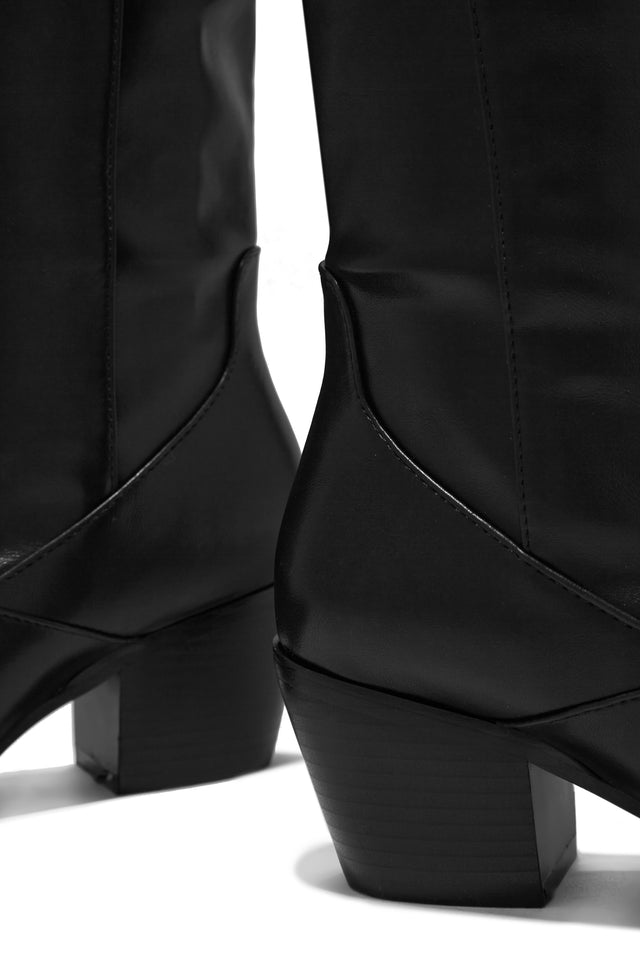 Load image into Gallery viewer, Black Stacked Heel Over The Knee Boots
