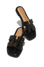 Load image into Gallery viewer, Black Croc Slip On Sandals with Lightly Padded Insole
