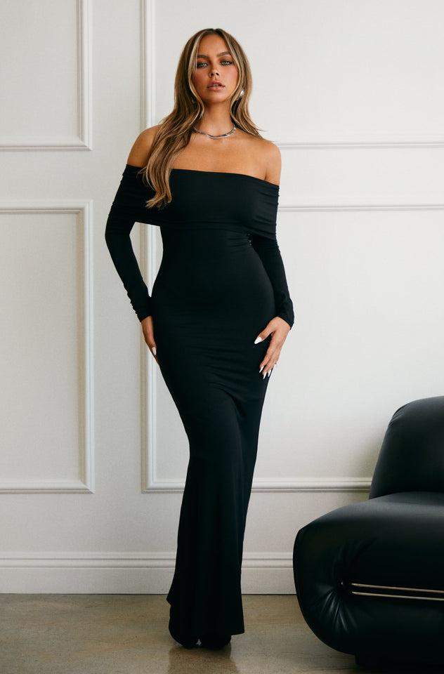 Load image into Gallery viewer, Off The Shoulder Long Black Dress
