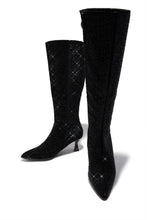 Load image into Gallery viewer, Elvia Embellished Kitten Heel Boots - Black
