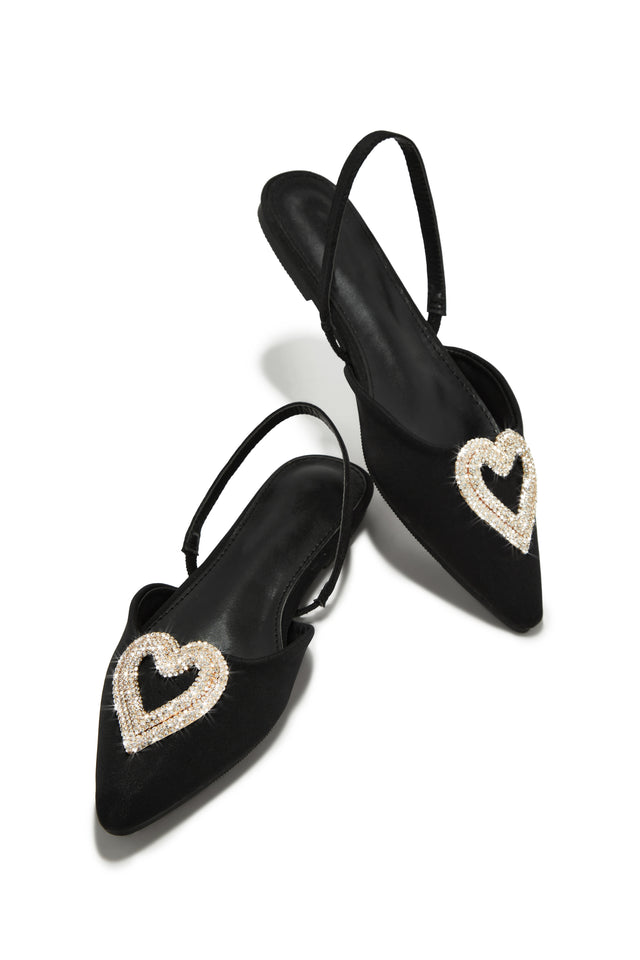 Load image into Gallery viewer, Black Pointed Toe Heart Pendant Flats
