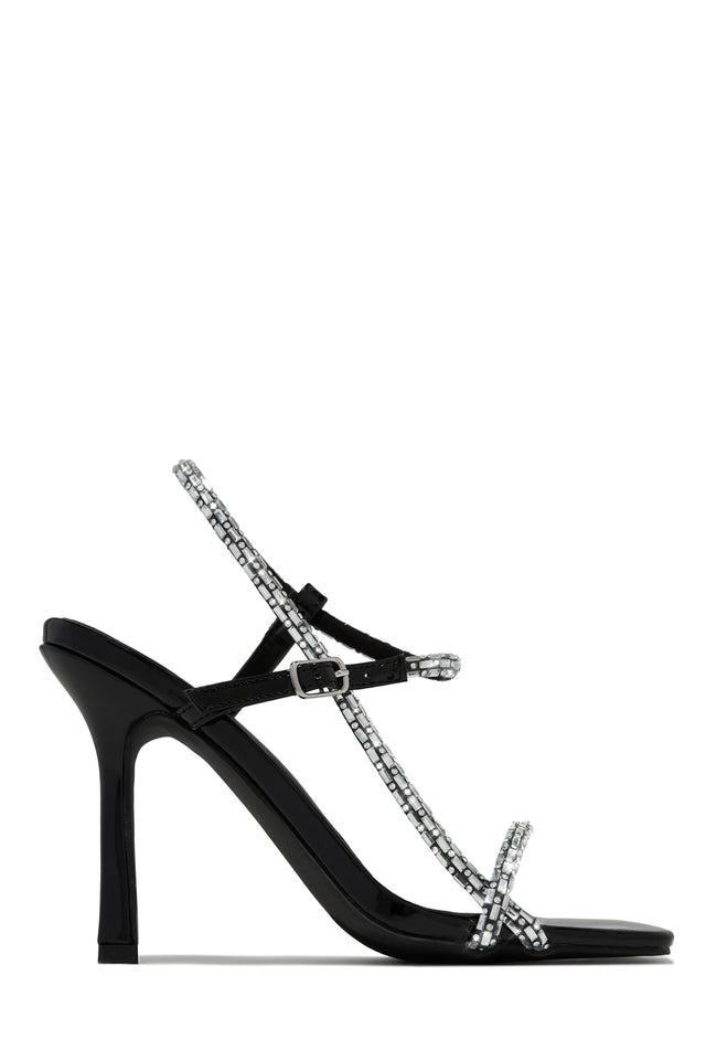 Load image into Gallery viewer, Black Embellished Single Sole Open Square Toe Heels
