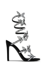 Load image into Gallery viewer, Black Embellished Around The Ankle Coil Heels with Butterfly Patches
