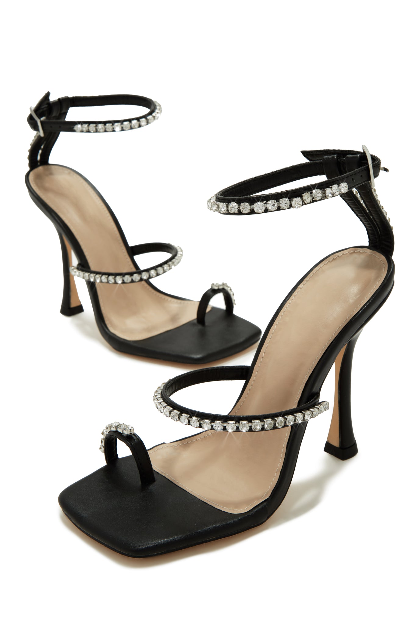 Miss Lola | Black Lace Up Embellished High Heels – MISS LOLA