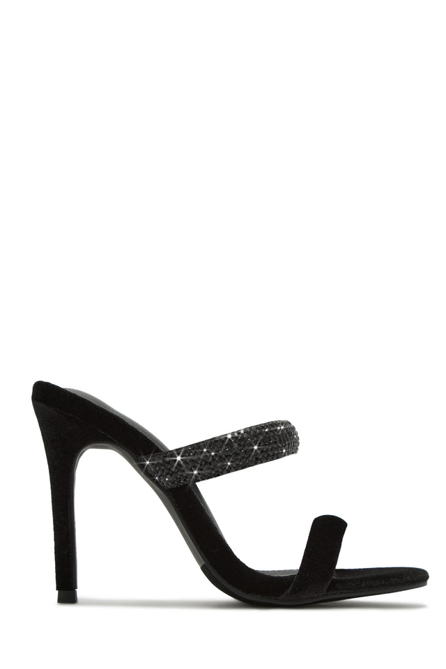 Load image into Gallery viewer, Black Slip On Heels with Rhinestone Strap
