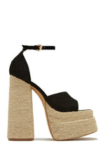 Load image into Gallery viewer, Black Platform Chunky High Heels with Espadrille Detailing
