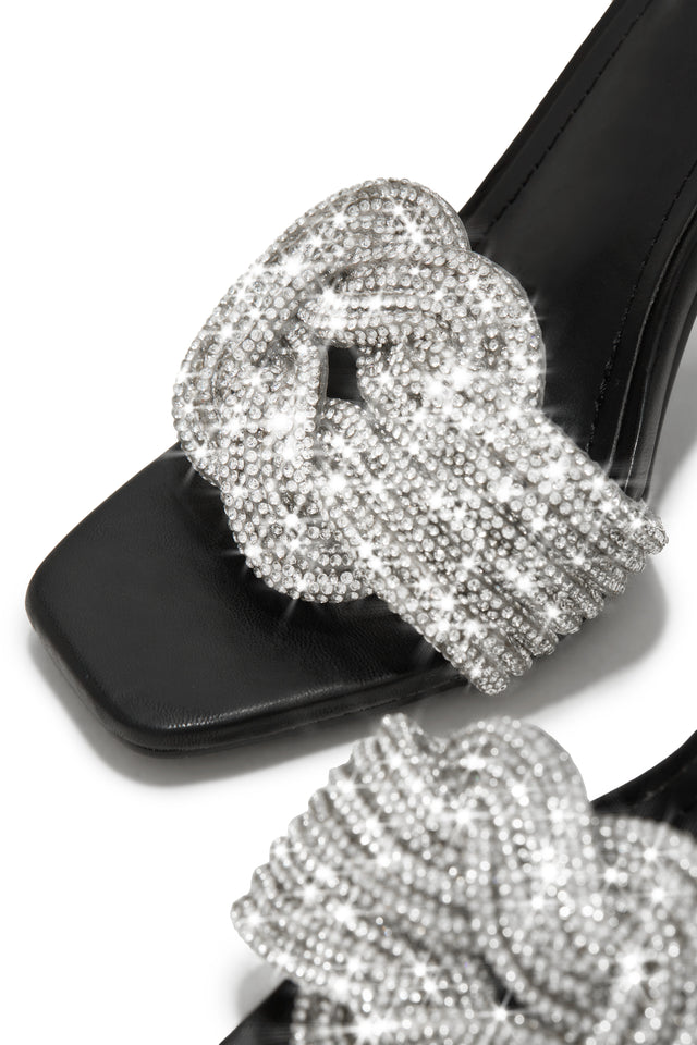 Load image into Gallery viewer, Black Rhinestone Mid Heel Mules
