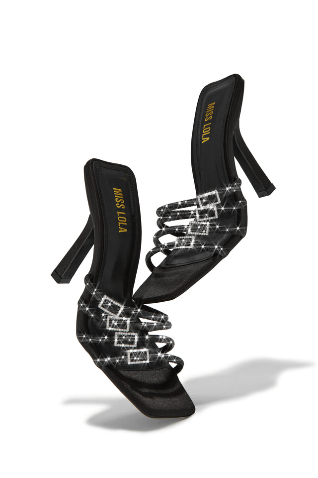 Load image into Gallery viewer, Black Single Sole Rhinestone Heels
