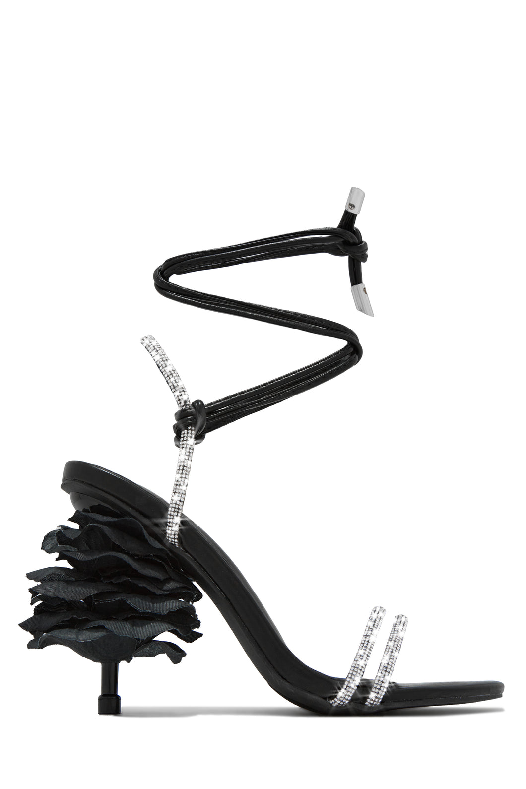 Black Flower Petal Rhinestone Heels