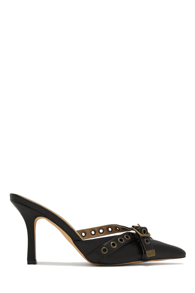 Load image into Gallery viewer, Black Pointed Toe Mule Pumps
